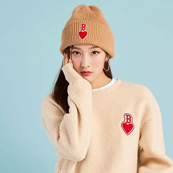Áo Nỉ Sweater MLB Heart Fleece Sweatshirt Boston Red Sox 3AMTH0426-43BGL Màu Kem