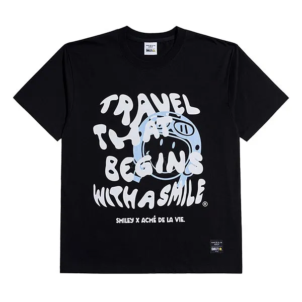 Áo Phông Acmé De La Vie ADLV Smiley® Travel That Begins Short Sleeve T-Shirt Màu Đen - Thời trang - Vua Hàng Hiệu