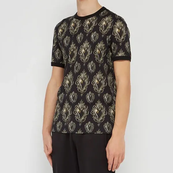 Áo Phông Dolce & Gabbana D&G Heart Printed Black G8HI7T FS77D HNK19 Màu Đen