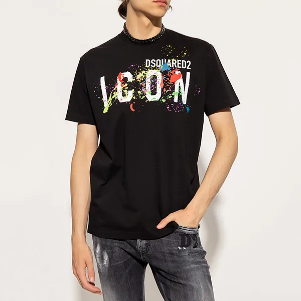 Áo Phông Dsquared2 Icon Splatter Cool T-Shirt S79GC0052 S23009 900 Màu Đen Size S