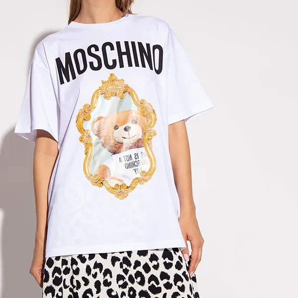 Áo Phông Moschino White Mirror Teddy Bear V0710 5441 7001 Màu Trắng Size XS