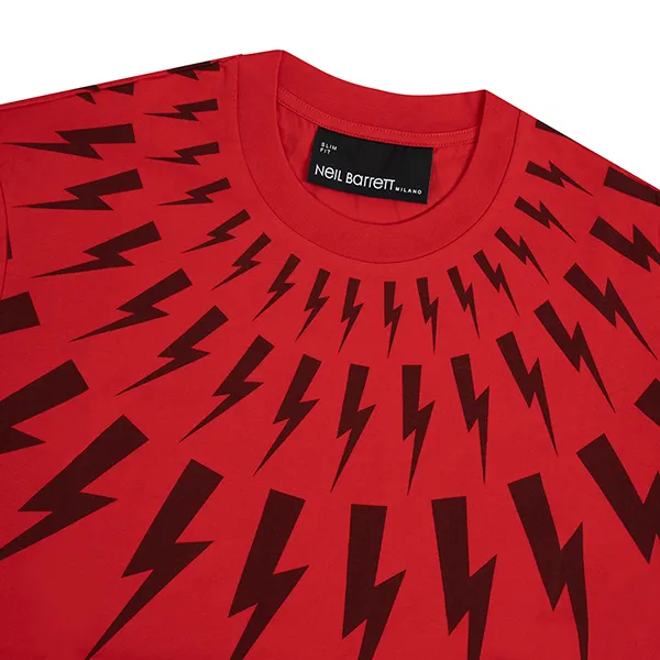 Áo Phông Neil Barrett Red Fair-Isle Thunderbolt Printed PBJT007ST510S-3486 Màu Đỏ Size XS