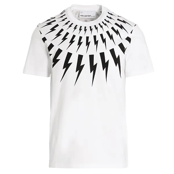 Áo Phông Neil Barrett White Thunderbolt Printed PBJT007ST510S-526 Màu Trắng Size S