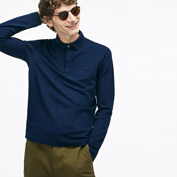 Áo Polo Dài Tay Lacoste Men's Regular Fit Long Sleeved PH9435 166 Màu Xanh Navy Size S