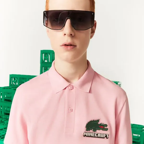 Áo Polo Lacoste Pole Of Minecraft Croc Short Manga Màu Hồng Size L