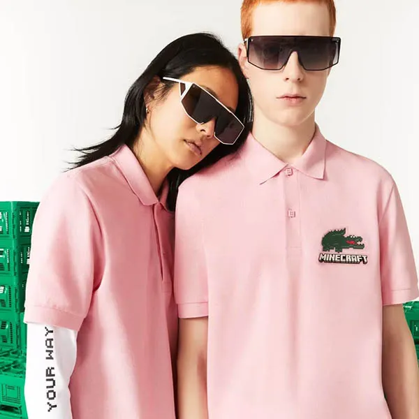 Áo Polo Lacoste Pole Of Minecraft Croc Short Manga Màu Hồng Size L