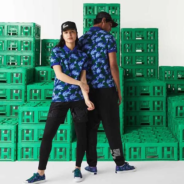 Áo Polo Lacoste Minecraft Print Classic Fit Organic Cotton Polo Shirt Màu Xanh Size L