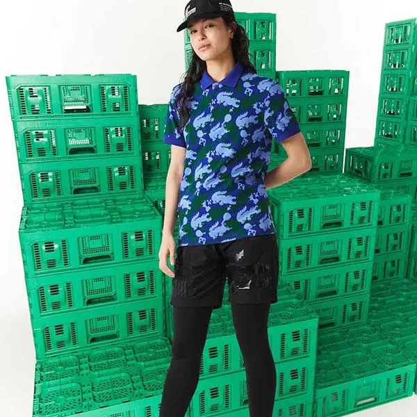 Áo Polo Lacoste Minecraft Print Classic Fit Organic Cotton Polo Shirt Màu Xanh Size L