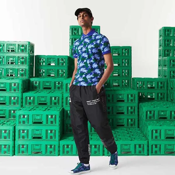 Áo Polo Lacoste Minecraft Print Classic Fit Organic Cotton Polo Shirt Màu Xanh Size L