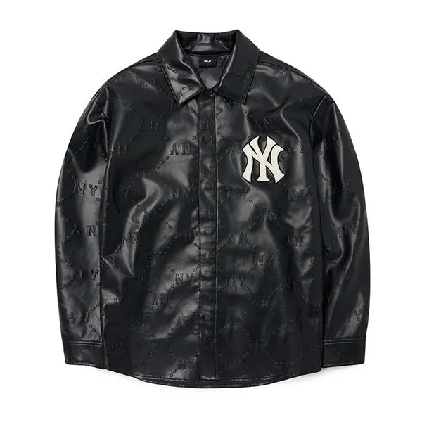 Áo Sơ Mi Da MLB Diamond Monogram Vegan Leather Shirt New York Yankees 3AWSM0324-50BKS Màu Đen