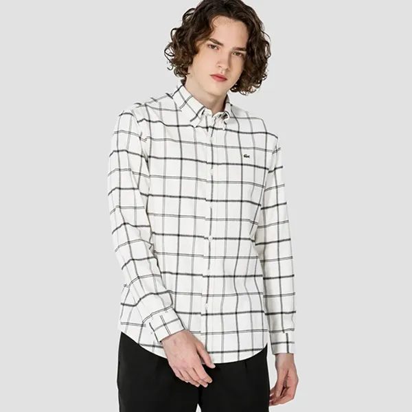 Áo Sơ Mi Lacoste Grid Check Shirt CH886E Màu Trắng Kẻ Đen Size L