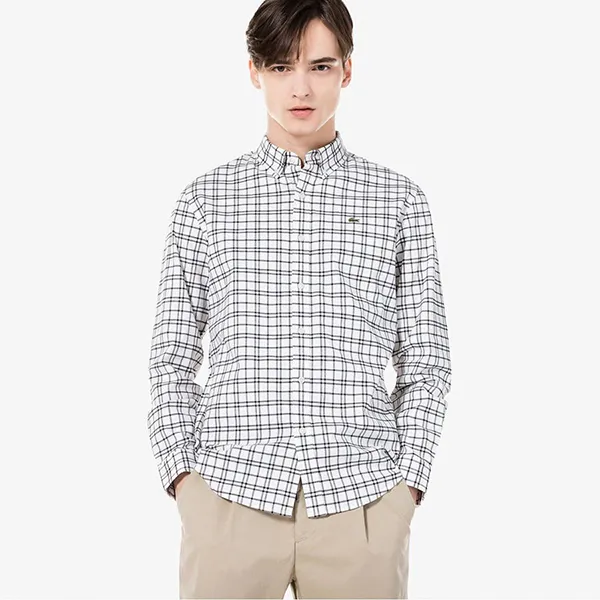 Áo Sơ Mi Lacoste Grid Check Shirt CH854E Màu Trắng Kẻ Size S