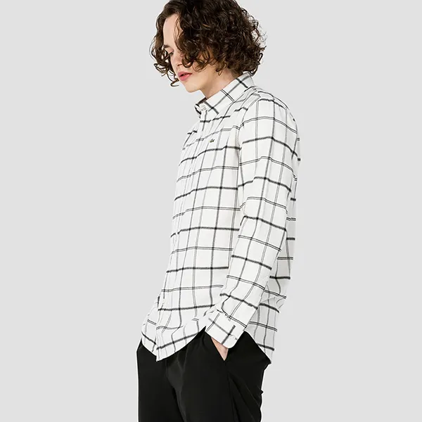 Áo Sơ Mi Lacoste Grid Check Shirt CH886E Màu Trắng Kẻ Đen Size L