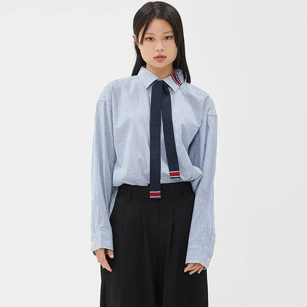 Áo Sơ Mi Romantic Crown S22 RC Club Tie Shirt Sọc Kẻ Xanh