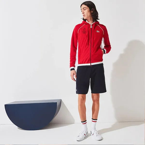 Bộ Quần Áo Gió Lacoste France Olympic Edition Zipped Jacket In Red Fleece Màu Đỏ - Xanh Size S