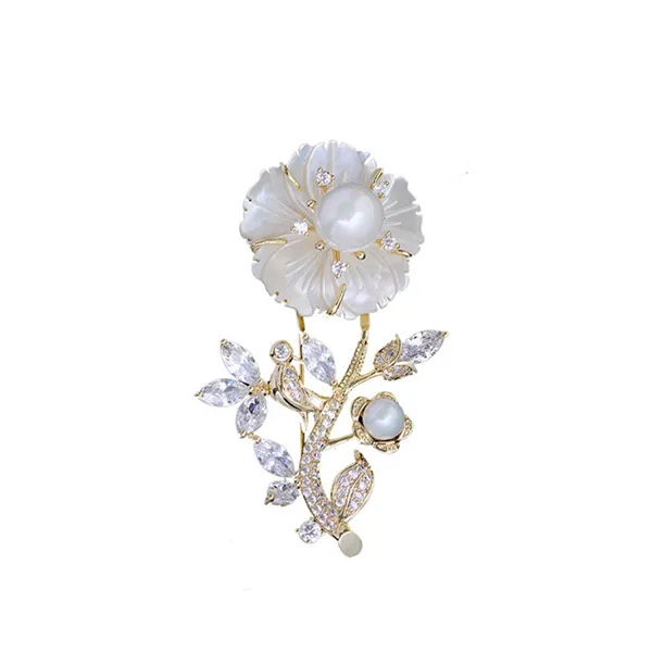 Cài Áo Meri Cao Cấp Cành Hoa Xà Cừ BR448 Màu Vàng