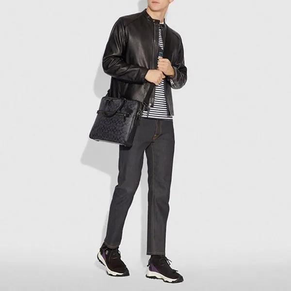 Cặp Xách Tay Nam Coach Men's Kennedy Brief In Signature Canvas 55569 QBCHR Màu Đen - Túi xách - Vua Hàng Hiệu