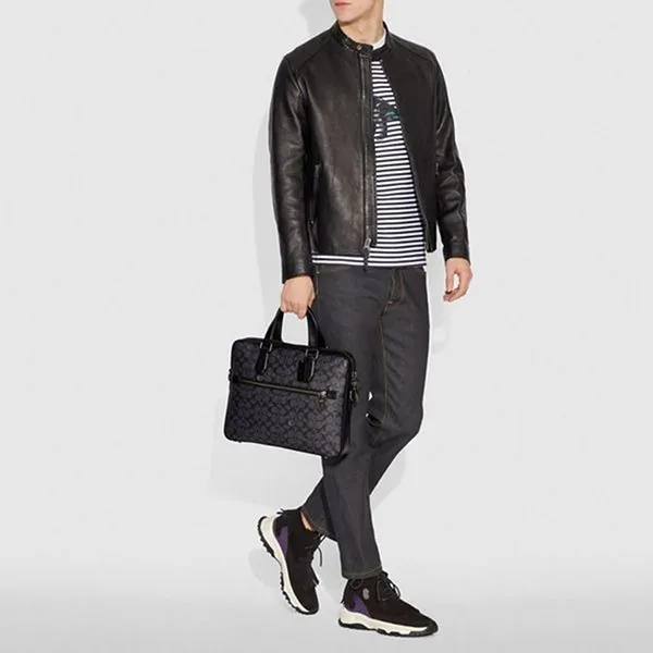 Cặp Xách Tay Nam Coach Men's Kennedy Brief In Signature Canvas 55569 QBCHR Màu Đen - Túi xách - Vua Hàng Hiệu