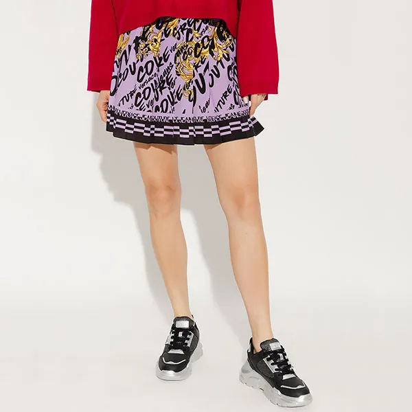 Chân váy Versace Jean Couture Pleated Mini Brush Printed Purple 73HAE813 NS173 G31 Phối Màu Size 40