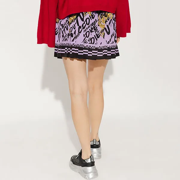 Chân váy Versace Jean Couture Pleated Mini Brush Printed Purple 73HAE813 NS173 G31 Phối Màu Size 40