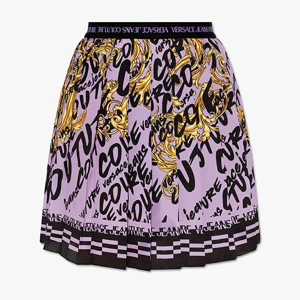 Chân váy Versace Jean Couture Pleated Mini Brush Printed Purple 73HAE813 NS173 G31 Phối Màu Size 40