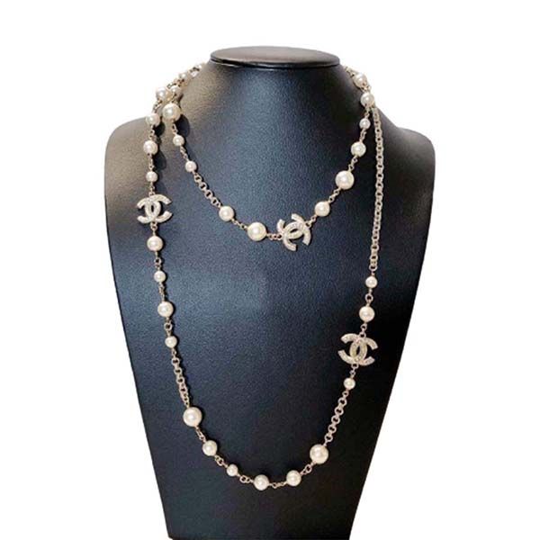 Dây Chuyền Chanel Pearl and Crystal Necklace Đính Ngọc Trai - 3