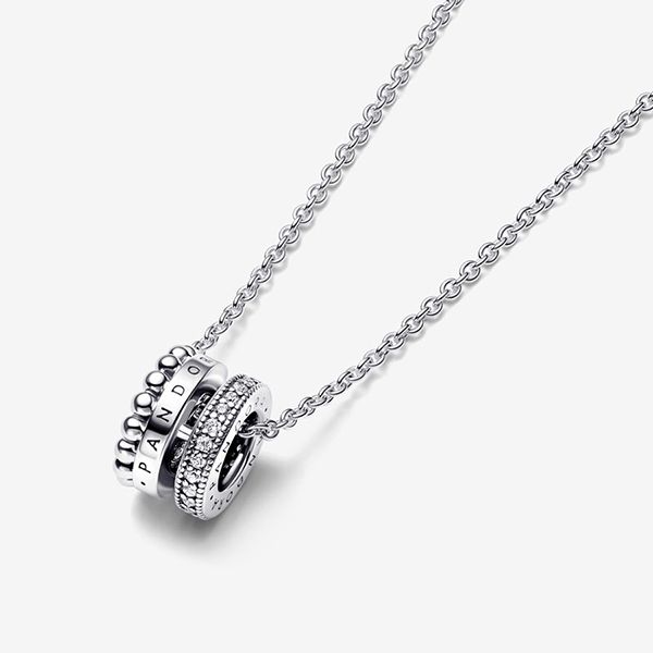 Dây Chuyền Pandora Signature Logo Pavé & Beads Pendant & Necklace 392311C01 Màu Bạc - 3