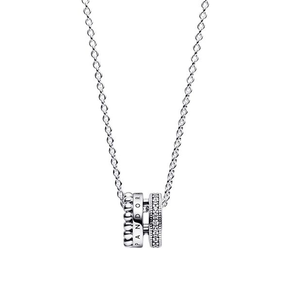 Dây Chuyền Pandora Signature Logo Pavé & Beads Pendant & Necklace 392311C01 Màu Bạc - 1