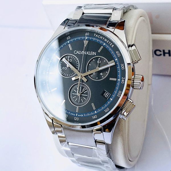 Đồng Hồ Nam Calvin Klein CK Completion Chronograph Quartz Black Dial Watch Kam27141 Màu Bạc Đen - 3