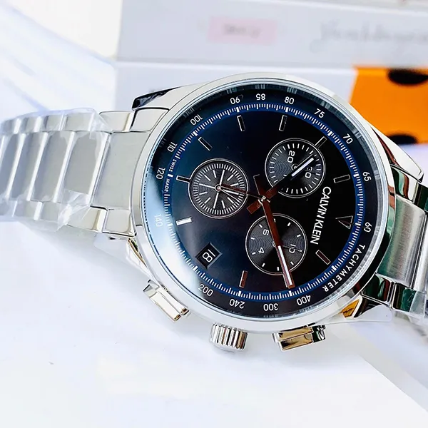 Đồng Hồ Nam Calvin Klein CK Completion Chronograph Quartz Black Dial Watch Kam27141 Màu Bạc Đen - 4