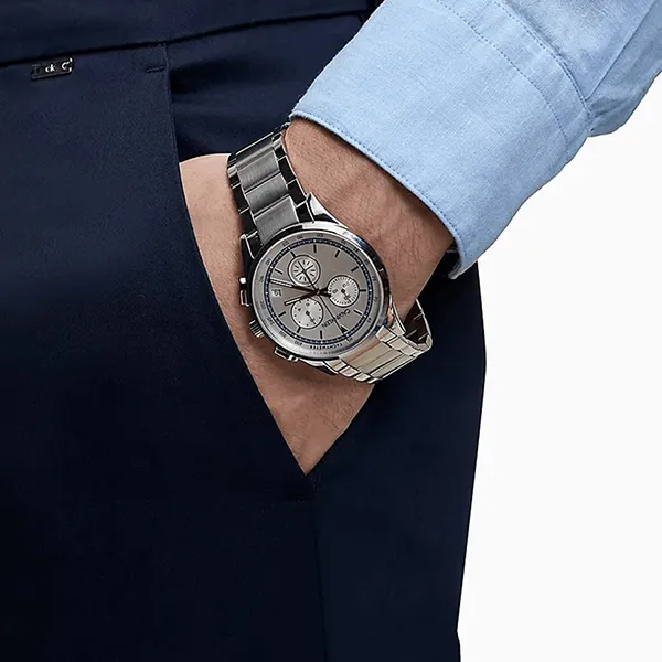 Đồng Hồ Nam Calvin Klein CK Completion Chronograph Quartz Silver Dial Watch KAM27146 Màu Bạc