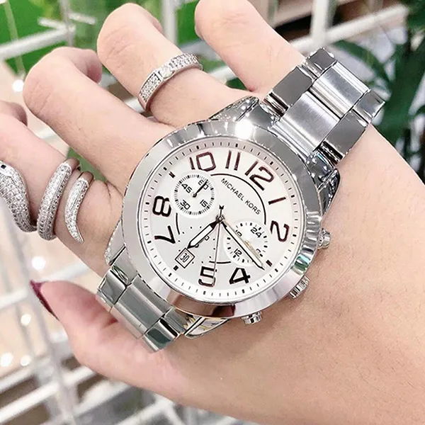 Đồng Hồ Nam Michael Kors MK5725 Mercer Silver Dial Stainless Steel Chronograph Watch Màu Trắng Bạc