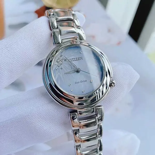 Đồng Hồ Nữ Citizen Eco-Drive EM0580-58N Disney Elsa Frozen 2 Màu Xanh Bạc