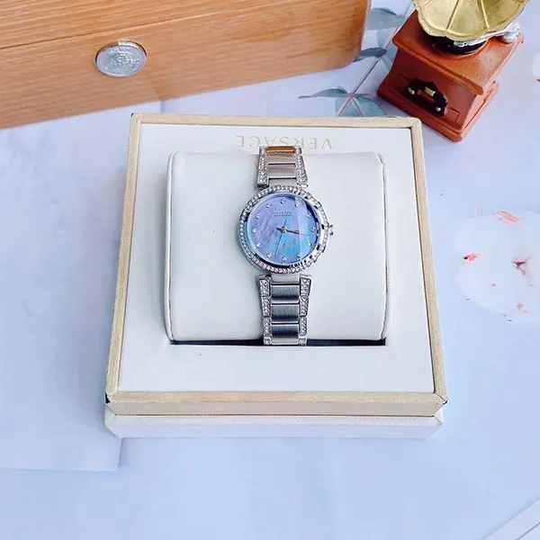 Đồng Hồ Nữ Citizen Eco-Drive EM0580-58N Disney Elsa Frozen 2 Màu Xanh Bạc