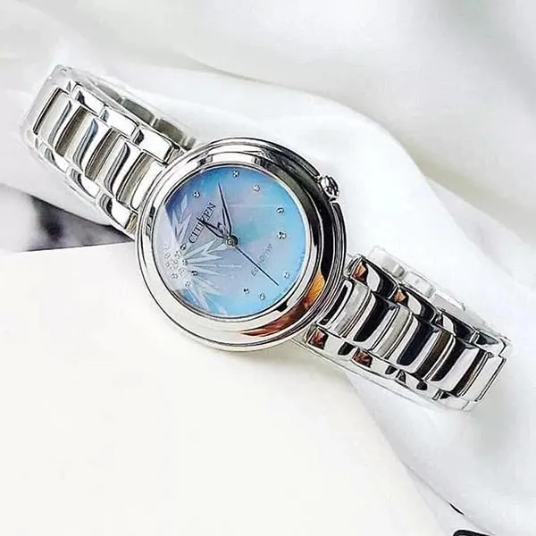 Đồng Hồ Nữ Citizen Eco-Drive EM0580-58N Disney Elsa Frozen 2 Màu Xanh Bạc
