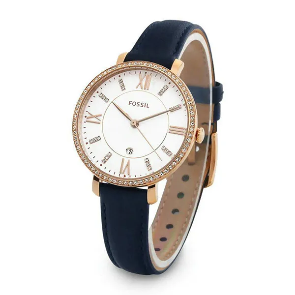 Đồng Hồ Nữ Fossil Jacqueline Three-Hand Date Navy Leather Watch ES4291 Màu Xanh Navy