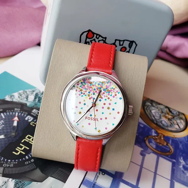 Đồng Hồ Nữ Fossil Suitor Three-Hand Red Leather BQ3435 Màu Đỏ - Đồng hồ - Vua Hàng Hiệu