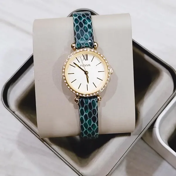 Đồng Hồ Nữ Fossil Tillie Three-Hand Fern Leather BQ3552 Dây Da Rắn Màu Xanh Lá