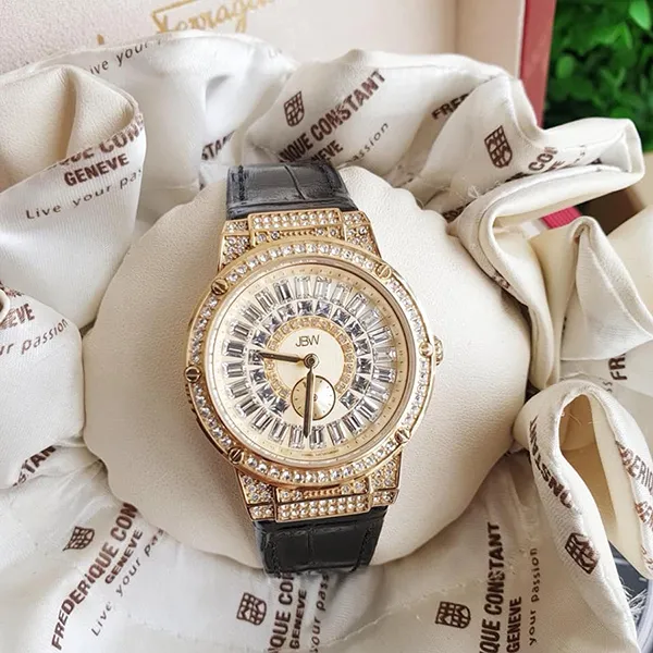 Đồng Hồ Nữ JBW J6384A Gold Crystal Black Leather Ladies Watch Màu Vàng Trắng - Đồng hồ - Vua Hàng Hiệu