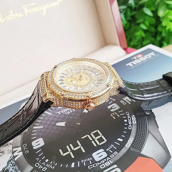 Đồng Hồ Nữ JBW J6384A Gold Crystal Black Leather Ladies Watch Màu Vàng Trắng - Đồng hồ - Vua Hàng Hiệu