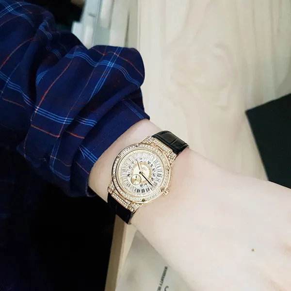Đồng Hồ Nữ JBW J6384A Gold Crystal Black Leather Ladies Watch Màu Vàng Trắng - Đồng hồ - Vua Hàng Hiệu