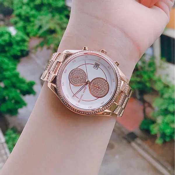 Đồng Hồ Nữ Michael Kors MK Briar Pavé Watch MK6479 Màu Trắng Phối Vàng Hồng