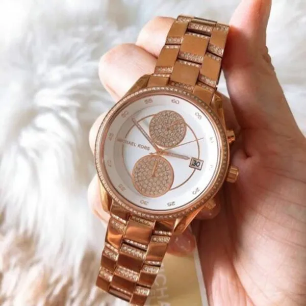 Đồng Hồ Nữ Michael Kors MK Briar Pavé Watch MK6479 Màu Trắng Phối Vàng Hồng