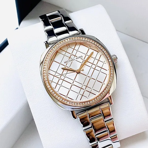Đồng Hồ Nữ Michael Kors Nia Quartz Silver Crystal Dial Ladies Watch MK3988 Màu Bạc Phối Vàng Hồng