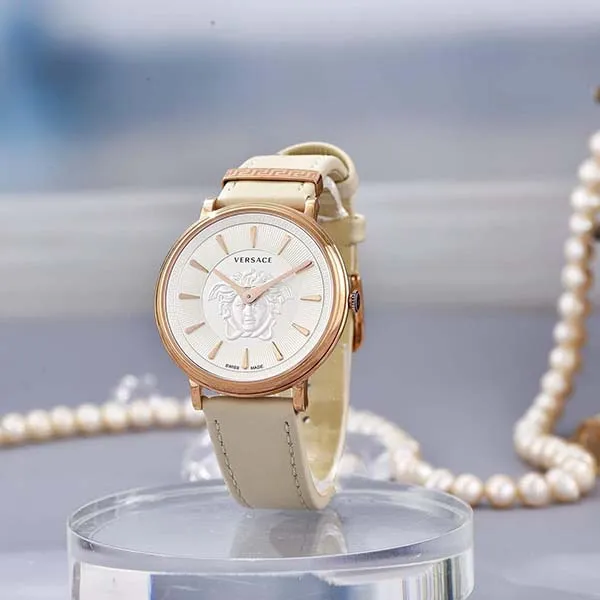 Đồng Hồ Nữ Versace V-Circle Medusa Watch 38mm Màu Bạc Phối Vàng Hồng