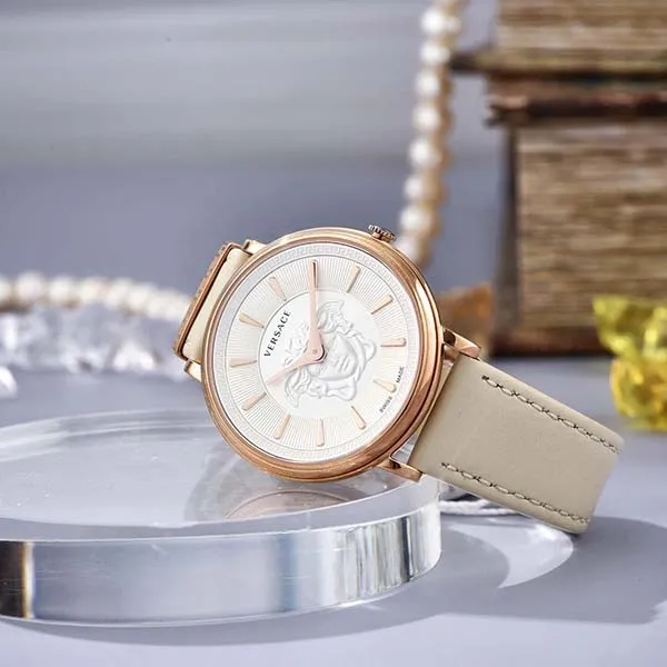 Đồng Hồ Nữ Versace V-Circle Medusa Watch 38mm Màu Bạc Phối Vàng Hồng