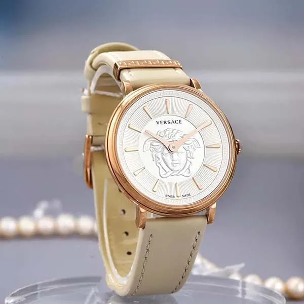 Đồng Hồ Nữ Versace V-Circle Medusa Watch 38mm Màu Bạc Phối Vàng Hồng
