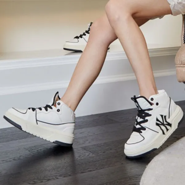 Giày Thể Thao MLB Chunky Liner High New York Yankees White Black 3ASXCB12N-50IVS Màu Trắng Đen Size 230