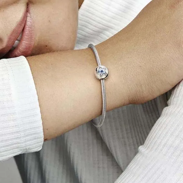 Hạt Vòng Charm Pandora Bright Blue Star Clip Charm Màu Bạc