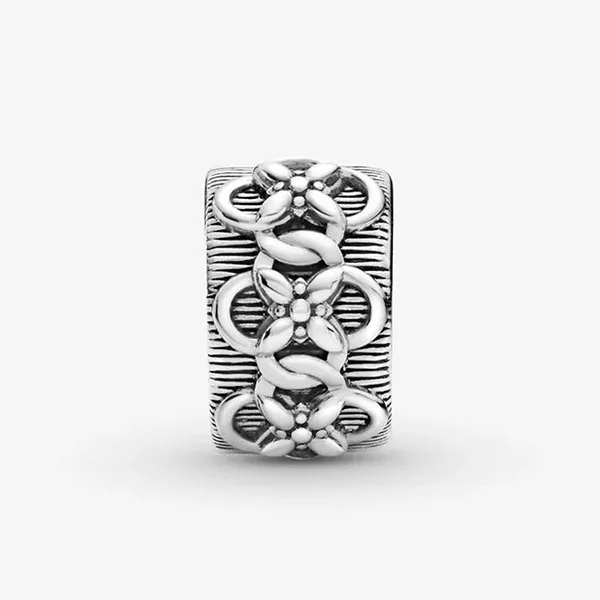 Hạt Vòng Charm Pandora Flower Pattern Clip 799316C00 Màu Bạc